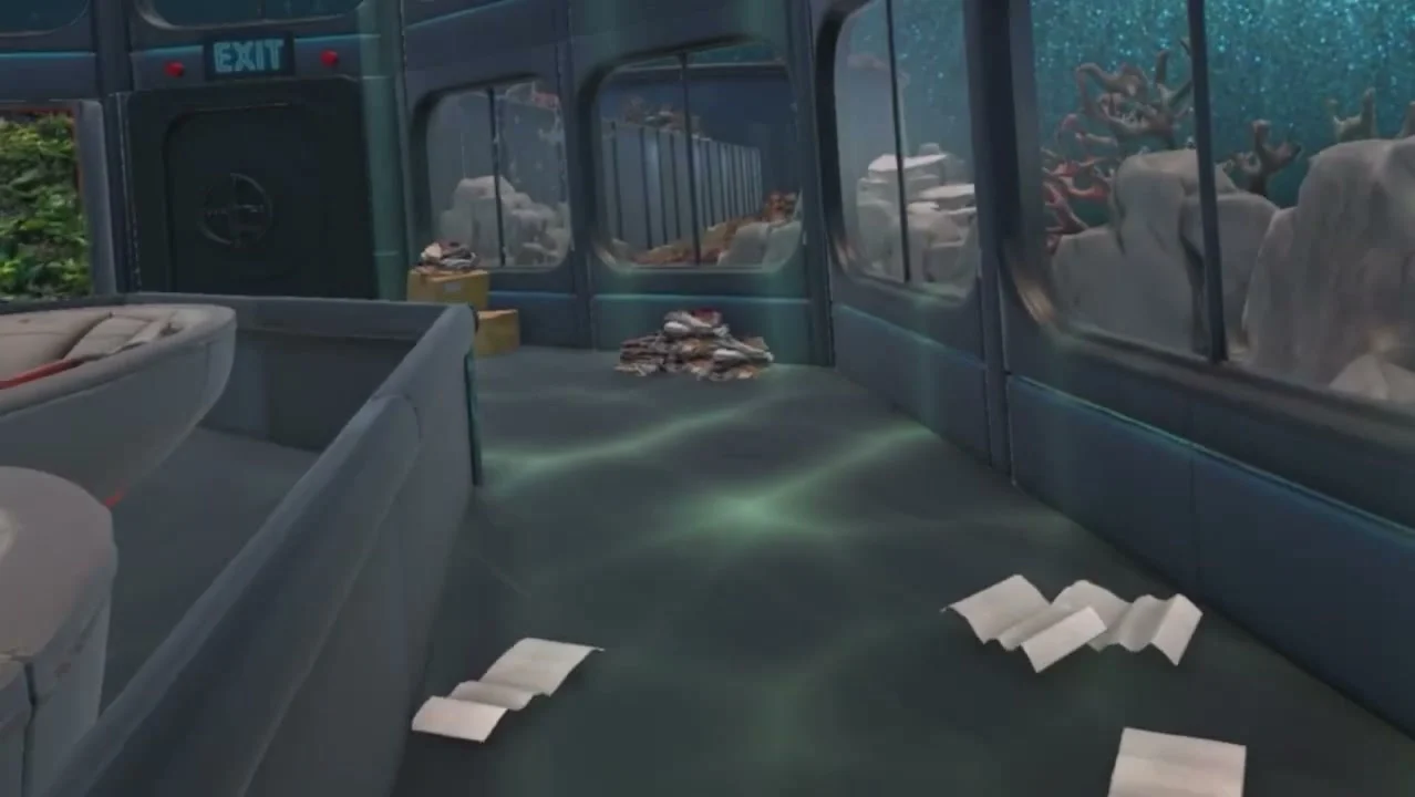 AROS corridor showing maintenance traces and the marine environment outside