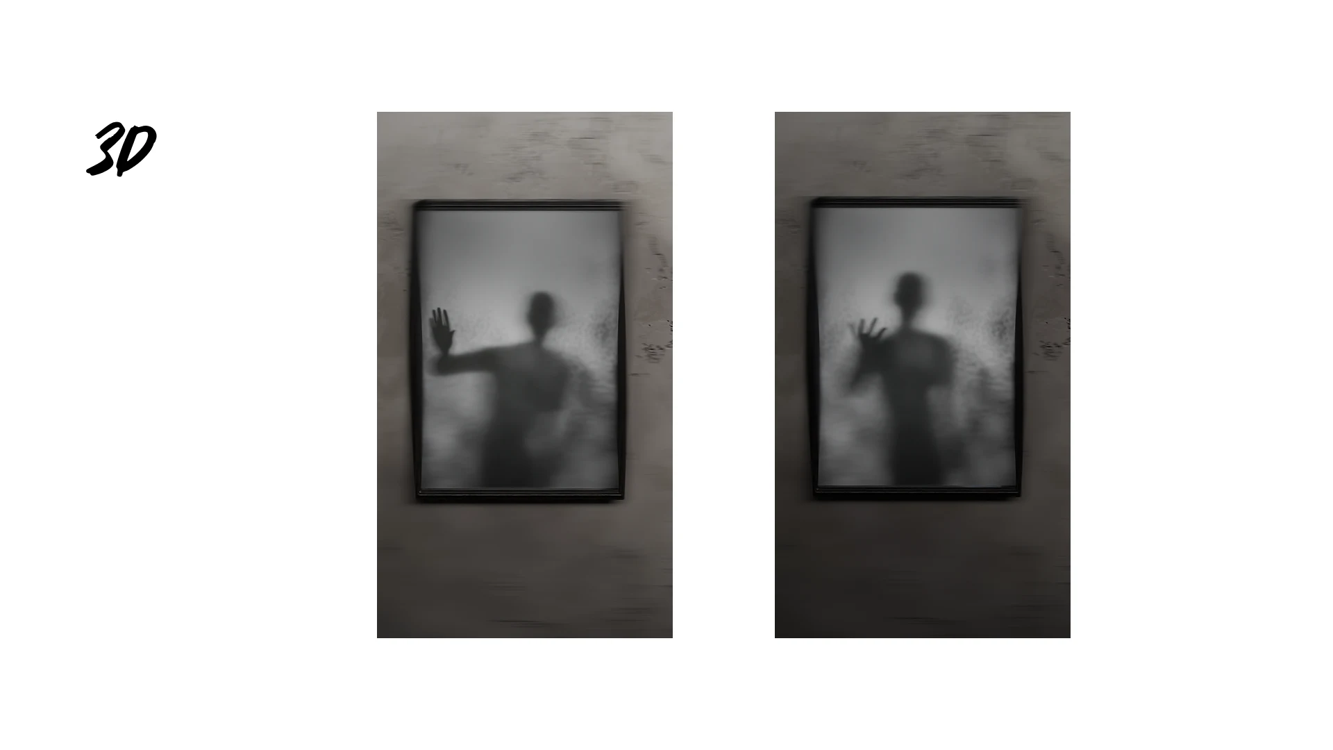 3D prototype of the Harm scene with dark clouds and eyes spreading across a room
