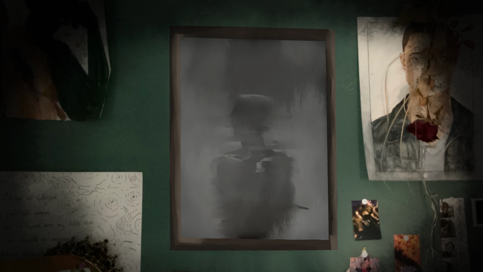 Numb AR scene showing a blurred figure behind a mirror-like poster