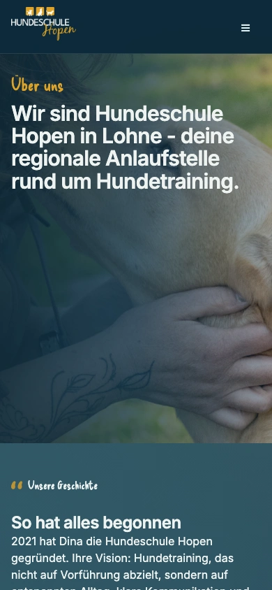 Hundeschule Hopen about page on mobile