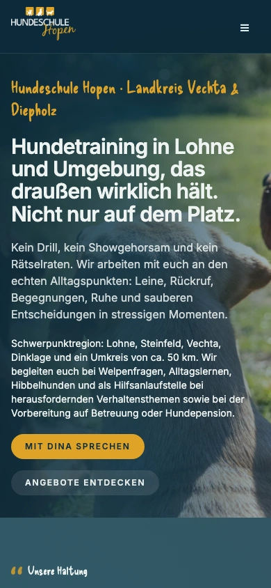 Hundeschule Hopen homepage on mobile