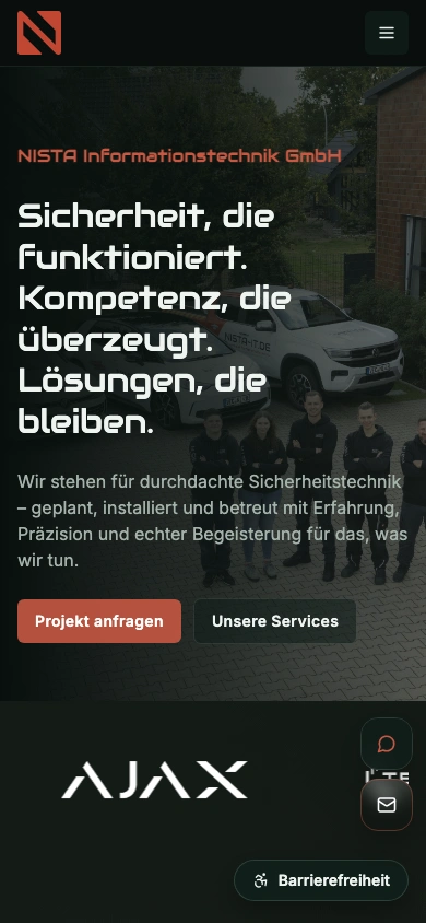 NISTA homepage on mobile