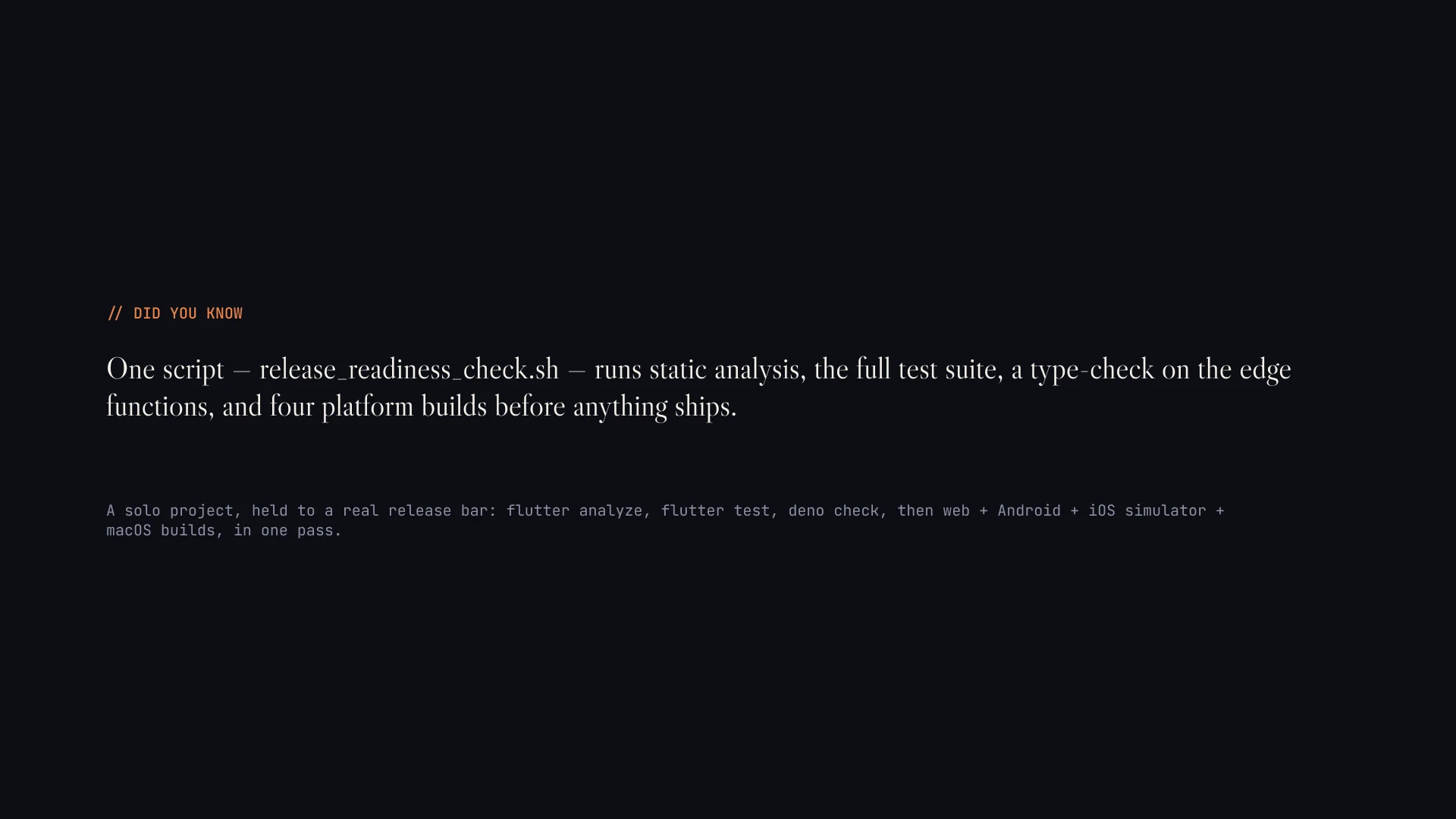 Deck slide — trivia about the solo release-readiness script