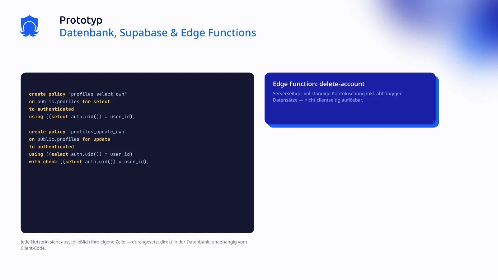 Row Level Security policies and account deletion Edge Function