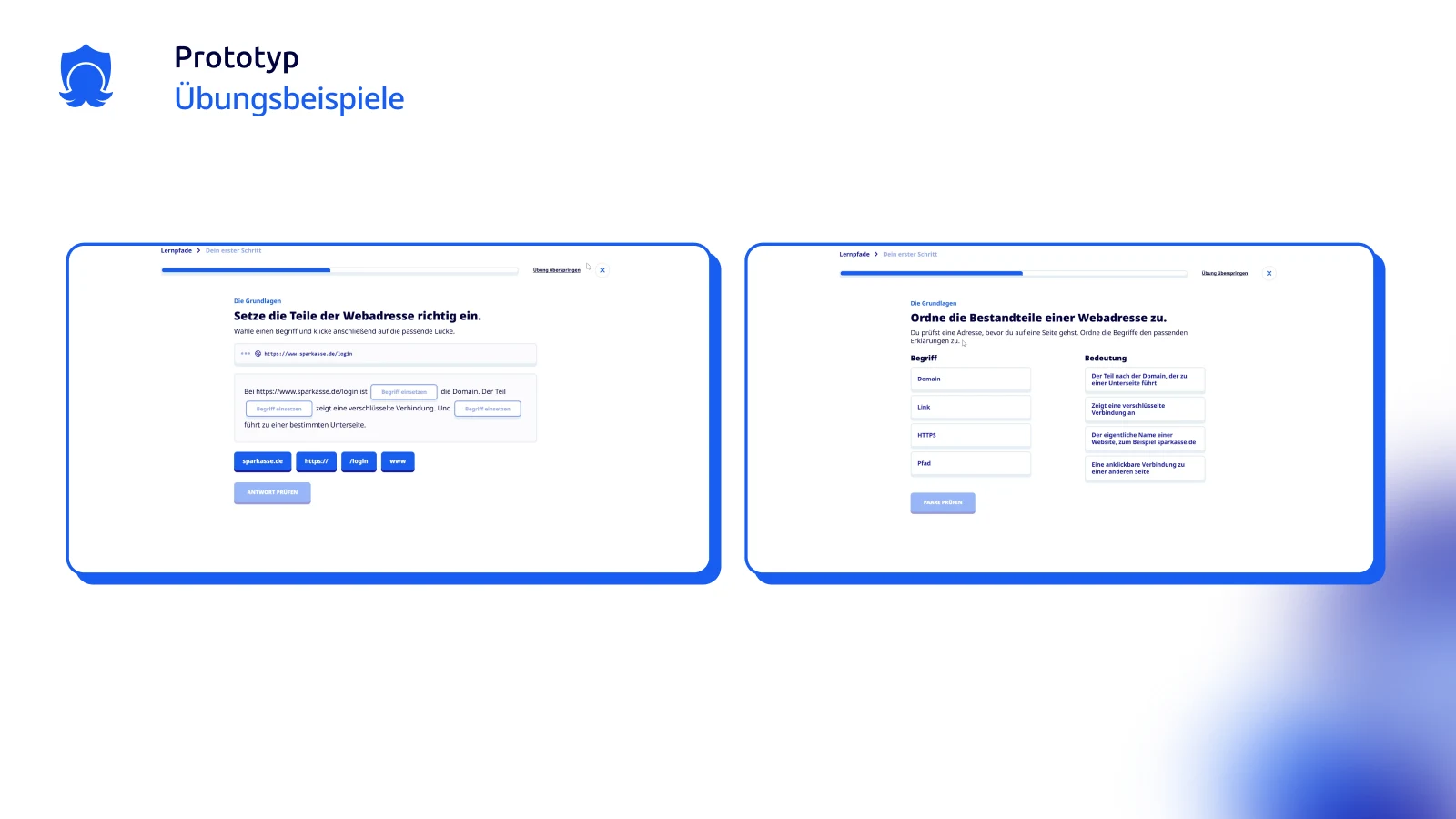Examples of URL literacy exercises in the Medienkundig prototype