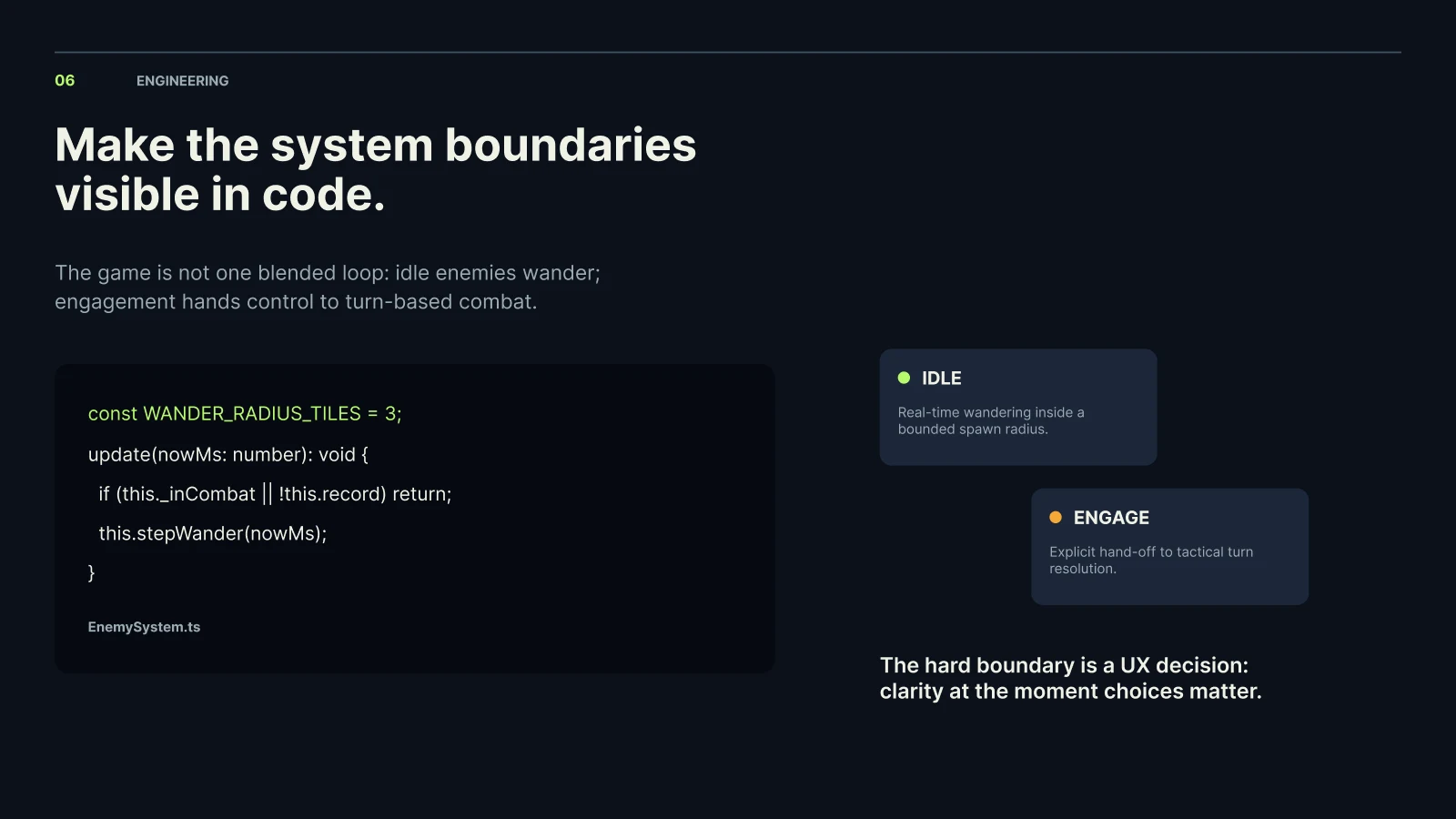 Shattered-Case-Study-Slide zur Umsetzung mit der Modusgrenze des Enemy Systems